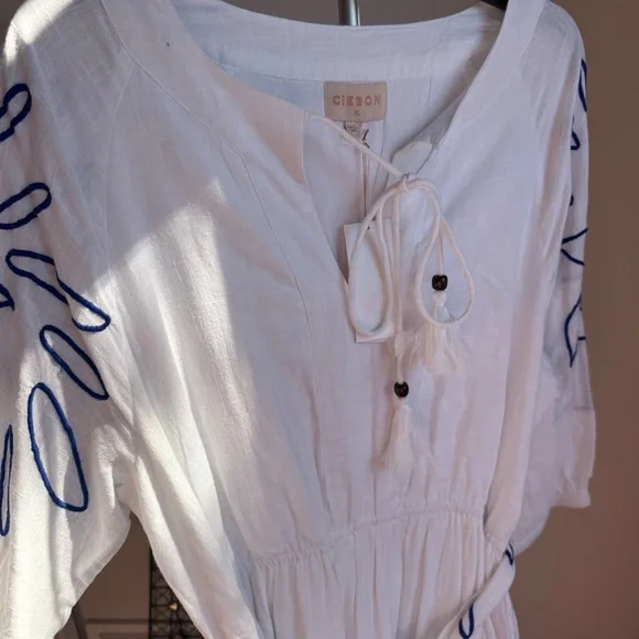NWT Ciebon Eliza Embroidered A-Line Cotton Midi Dress in White Sz XL - Picture 10 of 16